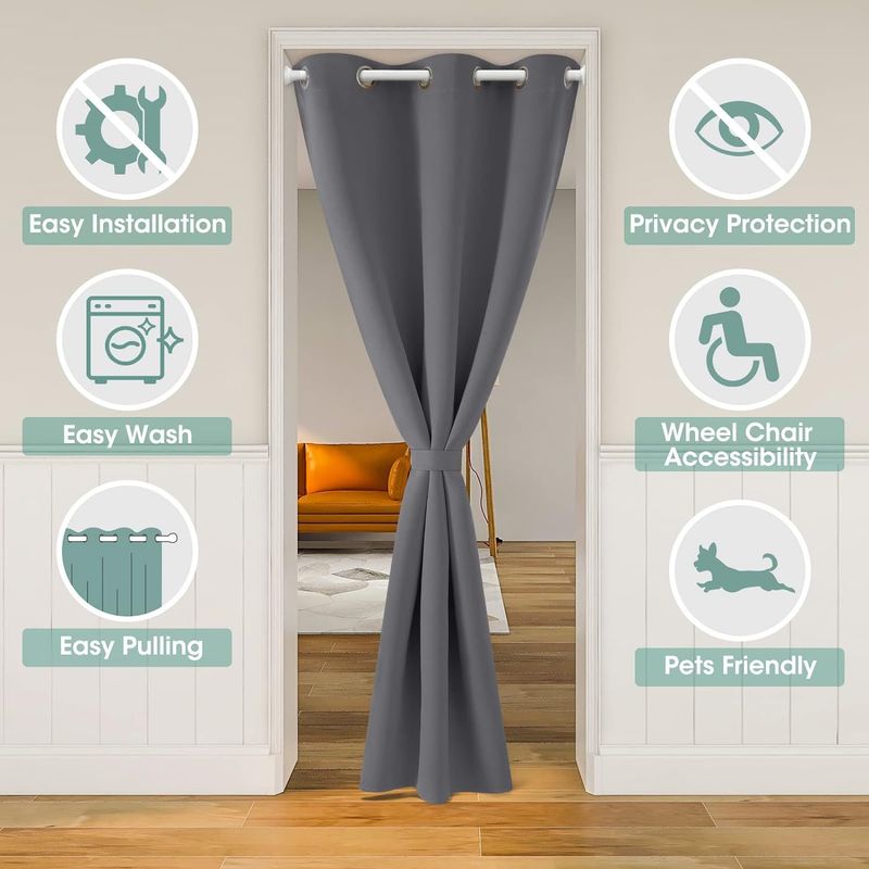 No-Drill Blackout Curtains Thermal Insulated & Noise Reducing Door/Closet Curtain (100% Light Blocking Privacy Protection For Bedroom/Closet/Office)_voghion.com