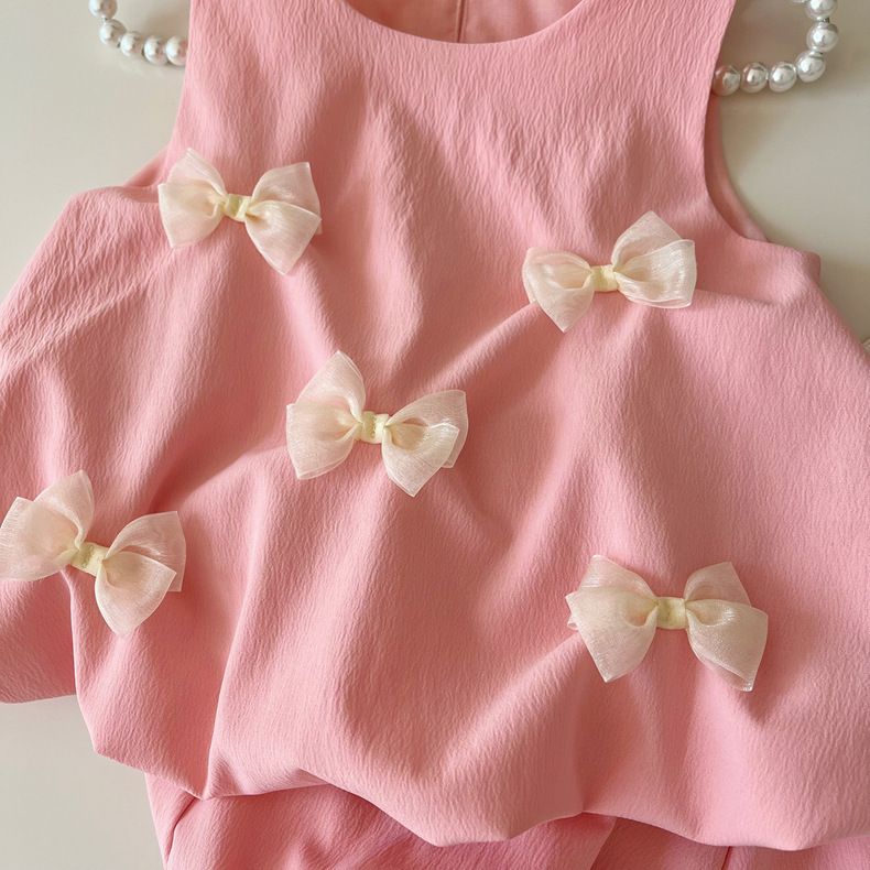 Summer New Bow Cute Girl Dress Baby Girl Fashion All Match Sleeveless Flower Bud Vest Dress Trendy_voghion.com