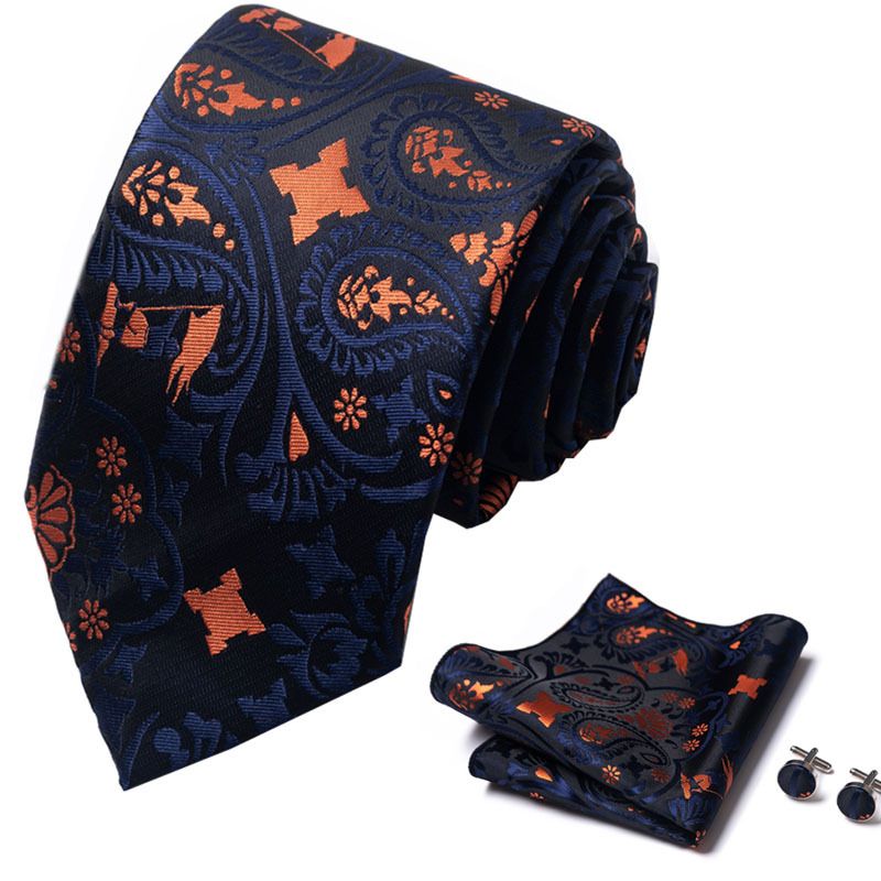 Corbata de seda de poliéster de alta calidad unisex para hombre, corbata formal de color sólido, bolsillo, toalla, gemelos, juego de jacquard_voghion.com