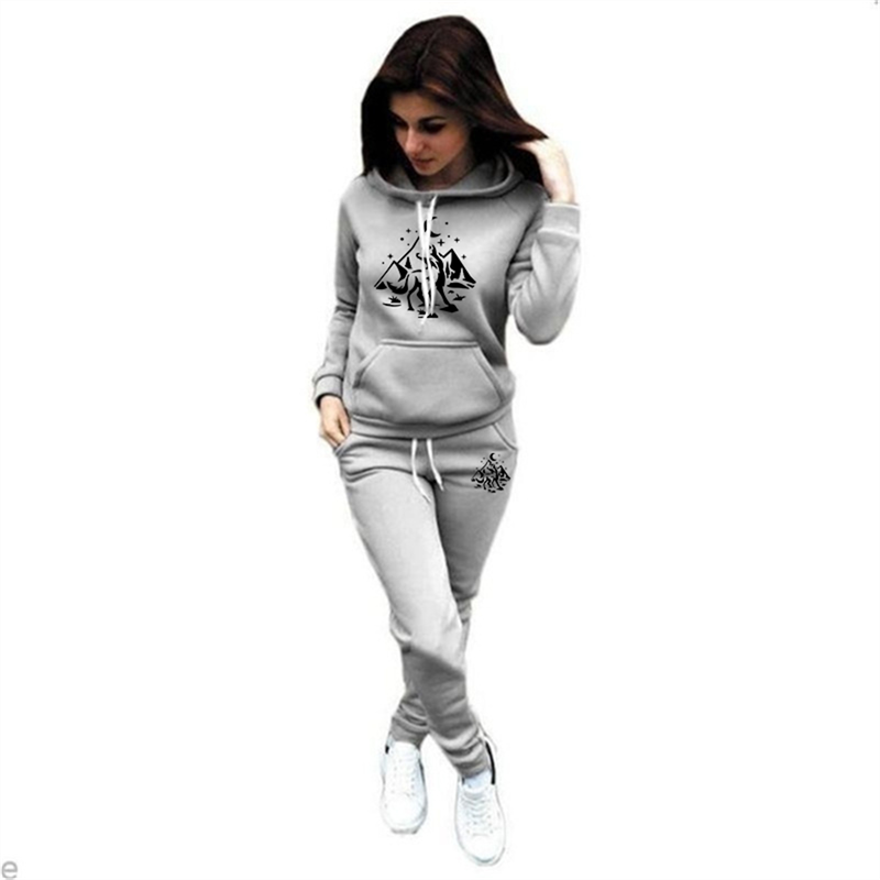Pantaloni Set Pullover Felpa con cappuccio da donna + pantaloni della tuta Felpa in due pezzi_voghion.com