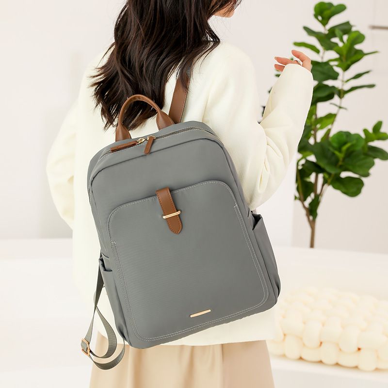 Mochila de nailon de color sólido con textura, resistente al agua, de gran capacidad, informal, para colgar en el carrito, para mujer_voghion.com