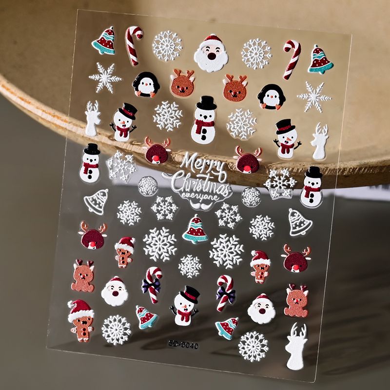 Christmas Embossed Nail Decals - 5D Naked Sheet | 3D Santa Snowman Snowflake Cartoon Relief Stickers_voghion.com