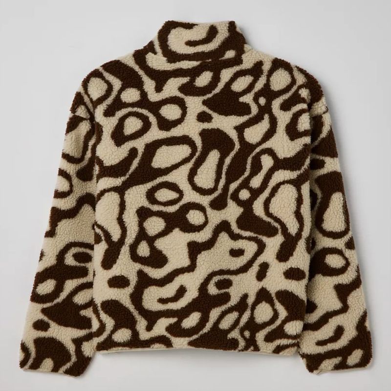 Suitable For All Seasons Men's Loose Fit Turn-down Collar Leopard Print Cardigan Jacket For Autumn Winter, Plush Coat And Overcoat_voghion.com