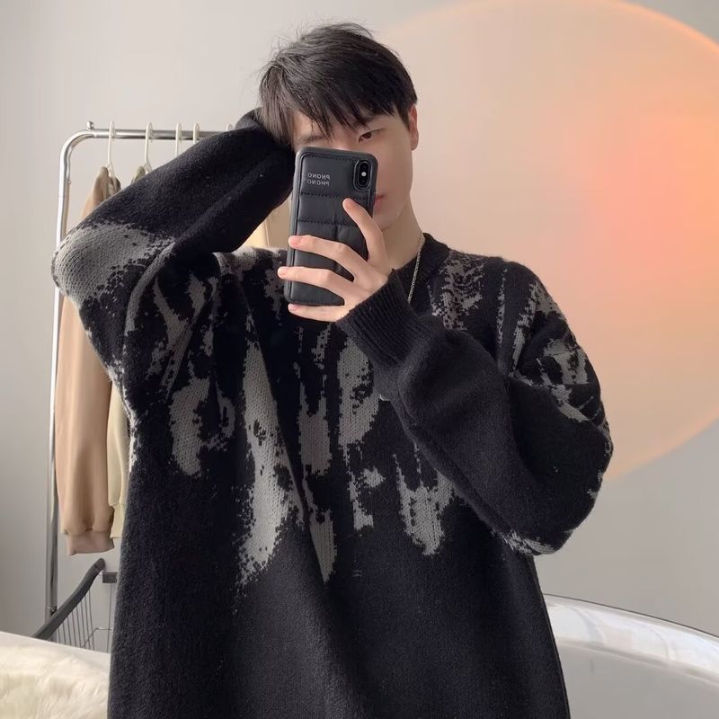 Mink Velvet Round Neck Sweater For Men Winter Loose Versatile Solid Color Knitwear Trendy Brand Lazy Top_voghion.com