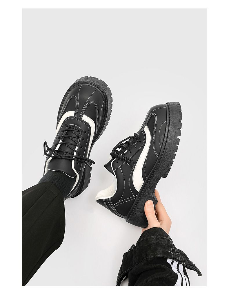 Men's Black Casual Derby Shoes With Round Toe & Thick Sole For Height Increase – Stylish & Comfortable Low-Top Shoes_voghion.com
