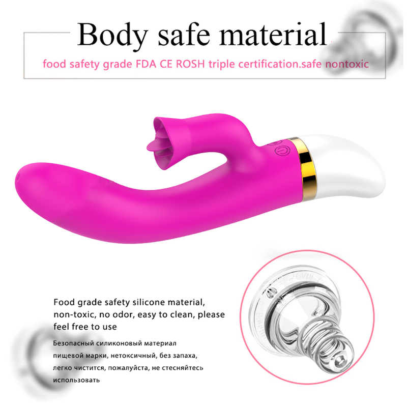 Clitoris Vibrating Oral Massager Tongue Licking Rabbit Vibrators For Women USB Charge Double Motor Vibrato_voghion.com