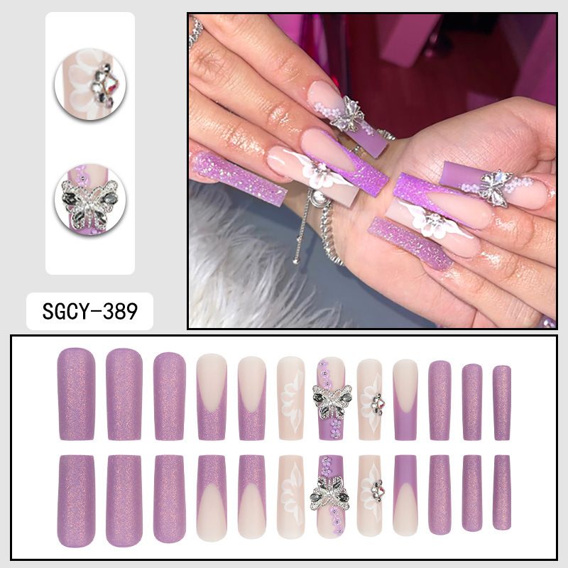 Unghie finte lunghe e pieghevoli - Eleganti unghie finte estive con colla e cuscinetti in gel, stile dolce, oltre 50 colori, unghie finte riutilizzabili per le donne_voghion.com