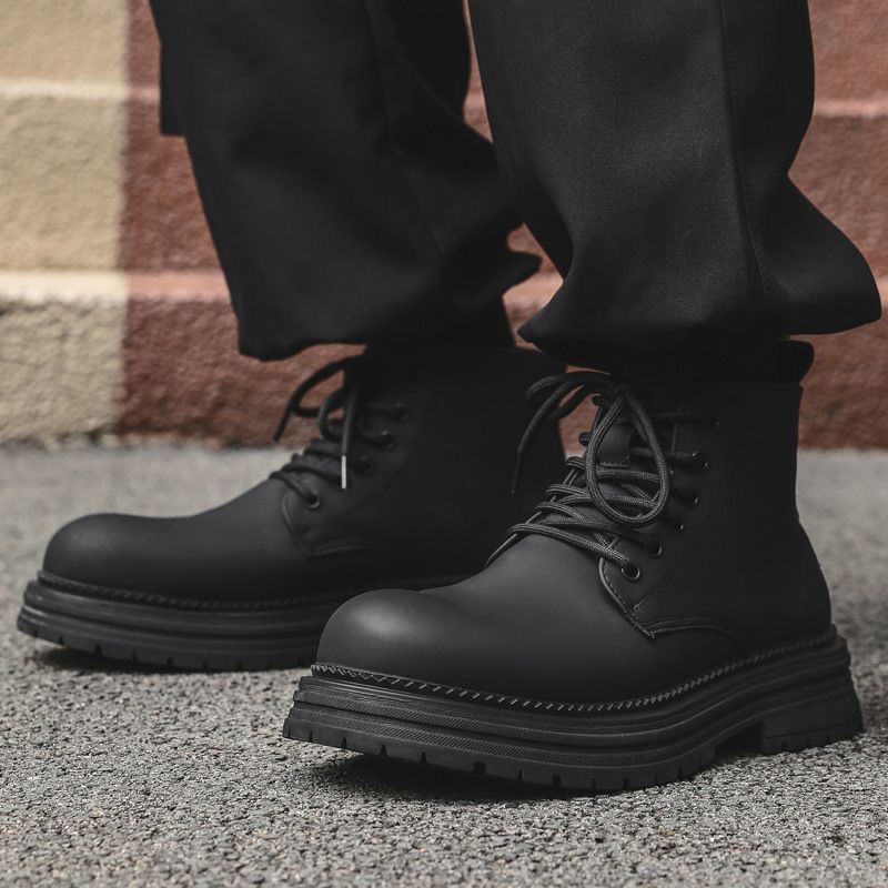 Martin Boots Men's Legs Thin Inner Height Increase Thick Sole Fashion Boots Height Increase Tide Shoes_voghion.com