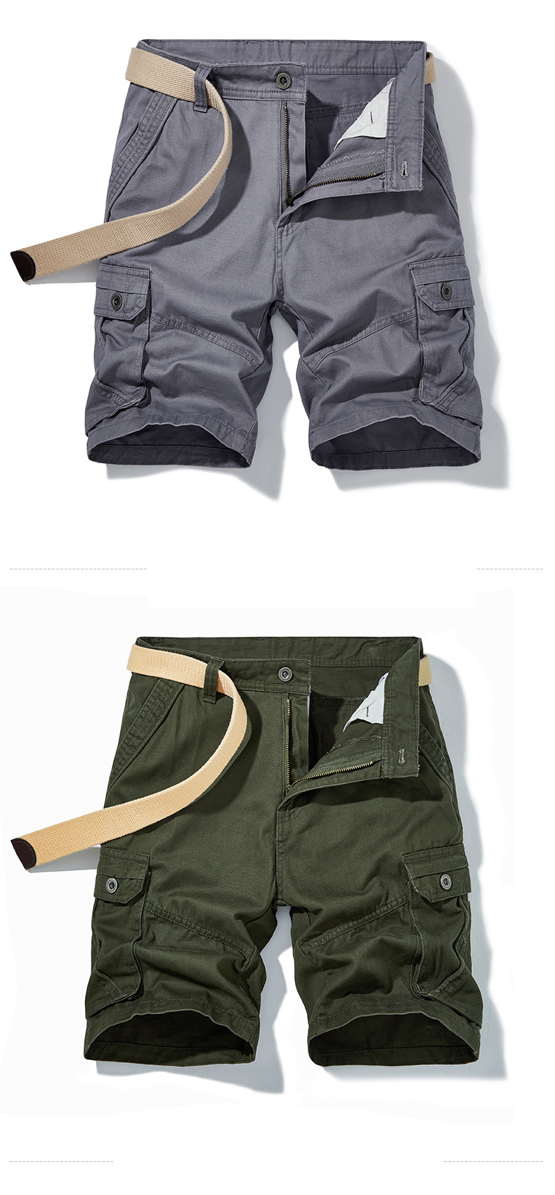 Herreklær Cargoshorts Baggy i bomull, pluss size quarterbukser, medium bukser, herrebukser med flere vesker, casualbukser_voghion.com