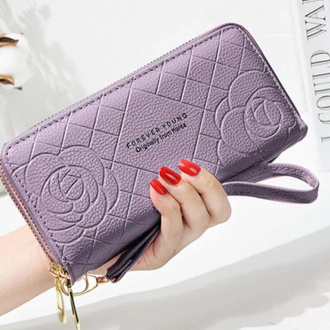 Nuovo telefono Grande pelle di marca Portafogli lunghi da donna vintage Pochette per carte Doppia cerniera_voghion.com