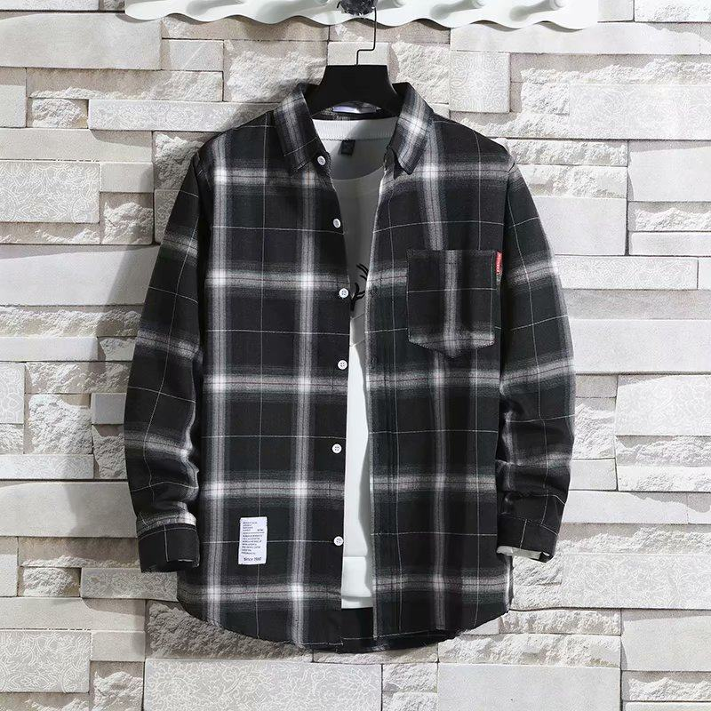 Abbigliamento maschile camicia a quadri casual alla moda e versatile popolare online camicia a maniche lunghe_voghion.com