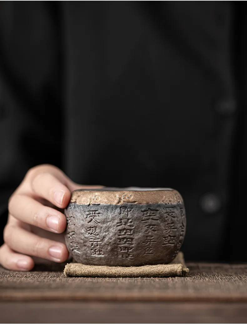 120ml Heart Sutra Tekop Keramik Masterkop Stentøj Retro Stor Tekop Kinesisk Bærbar Personlig Kop_voghion.com