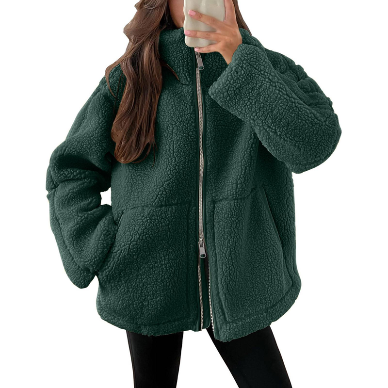 Winter Chic Mädchen Lamm Fleece Damen Kurze Jacke Reißverschluss Langarm Tasche Warmer Mantel Mode High Street Weibliche Oberbekleidung_voghion.com