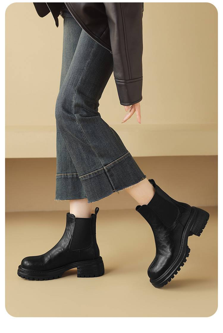 Cameido Women's thick-soled boots, British-style chimney short boots for autumn and winter 2024, women's boots with fleece sleeves._voghion.com