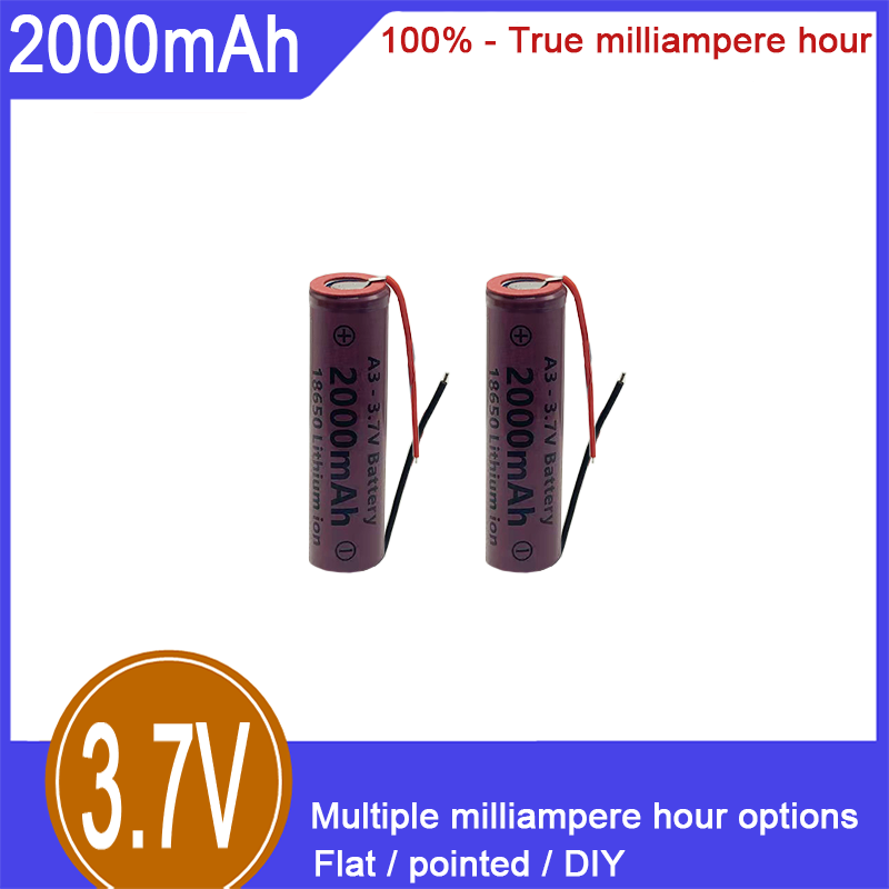 Batterie rechargeable lithium-ion 18650, 3,7 V, 2000 mAh, capacité de 100 %, adaptée aux jouets électriques, cigarettes électroniques, lampes de poche et autres domaines_voghion.com