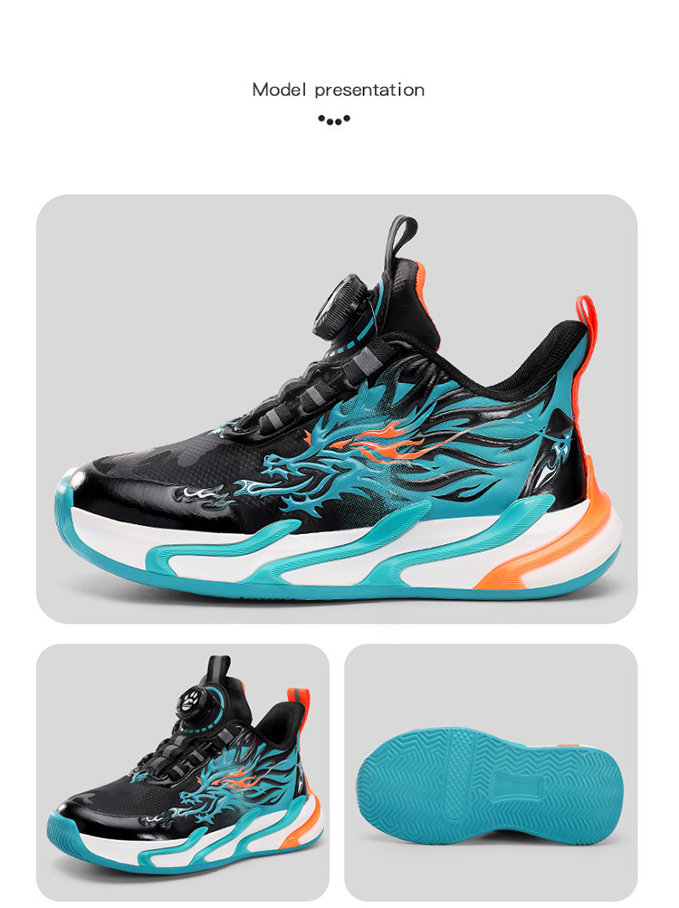 Scarpe per bambini Scarpe da basket per bambini Scarpe sportive con bottoni in rete per ragazzi Scarpe da attrito Suono traspirante Bambini di età media e grande Studenti Ragazzi Allenamento_voghion.com