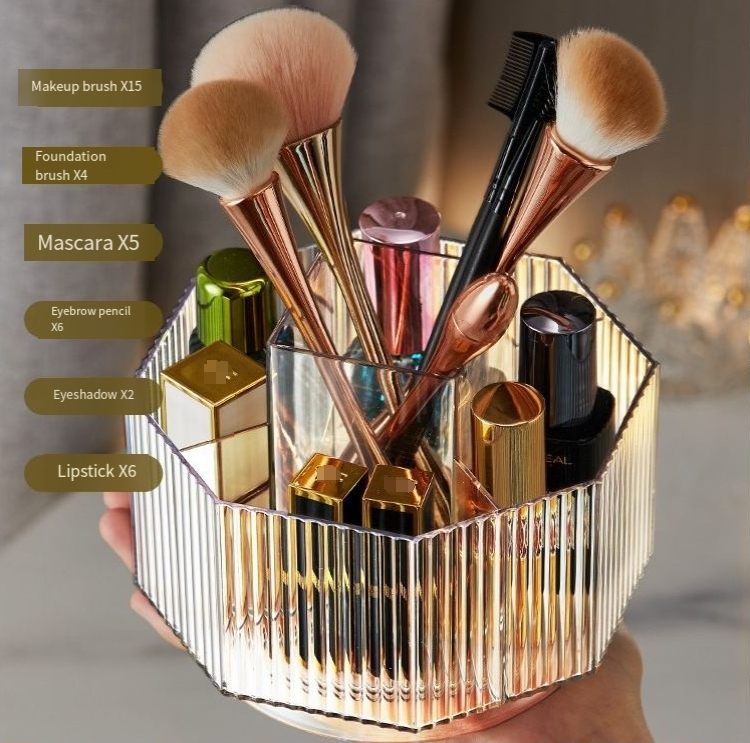 Rotating Makeup Brush Storage Tube Acrylic Large Capacity Desktop Dressing Table Lipstick Compartment Eye Shadow Brush Box Brush Bucket_voghion.com