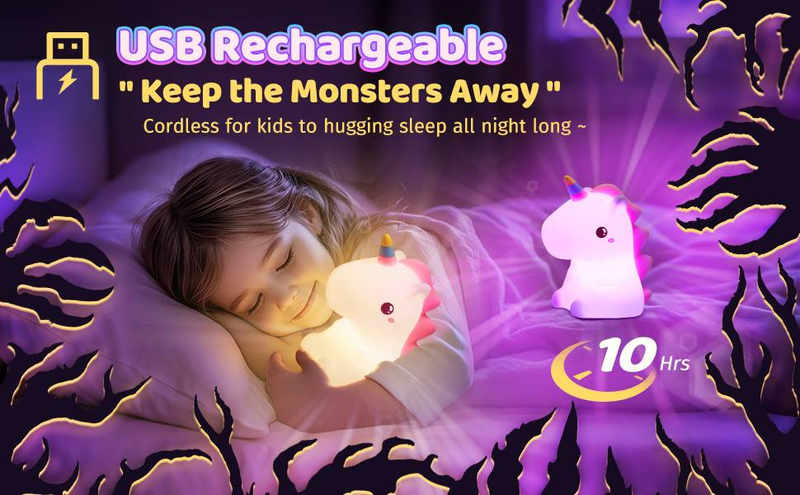 Jouets Licorne, Veilleuse pour enfants, Silicone + Intensité variable + 12 heures d'autonomie, Veilleuse pour chambre d'enfant, Jouets Licorne pour filles de 4 à 6 ans_voghion.com