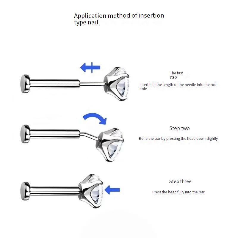 Piercing per labbra, piercing per naso, piercing per orecchie, piercing in acciaio inossidabile con quattro griffe e zirconi._voghion.com