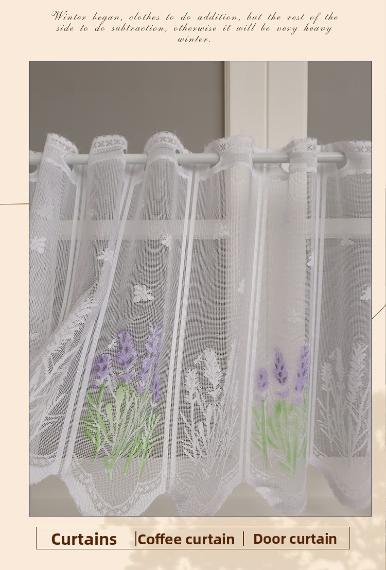 Set di tende con asta di tensione in poliestere - stampe con lavanda/cicala/farfalla/tazza di caffè, dimensioni da 50x150 cm a 140x100 cm, decorazione moderna e minimalista per finestre_voghion.com