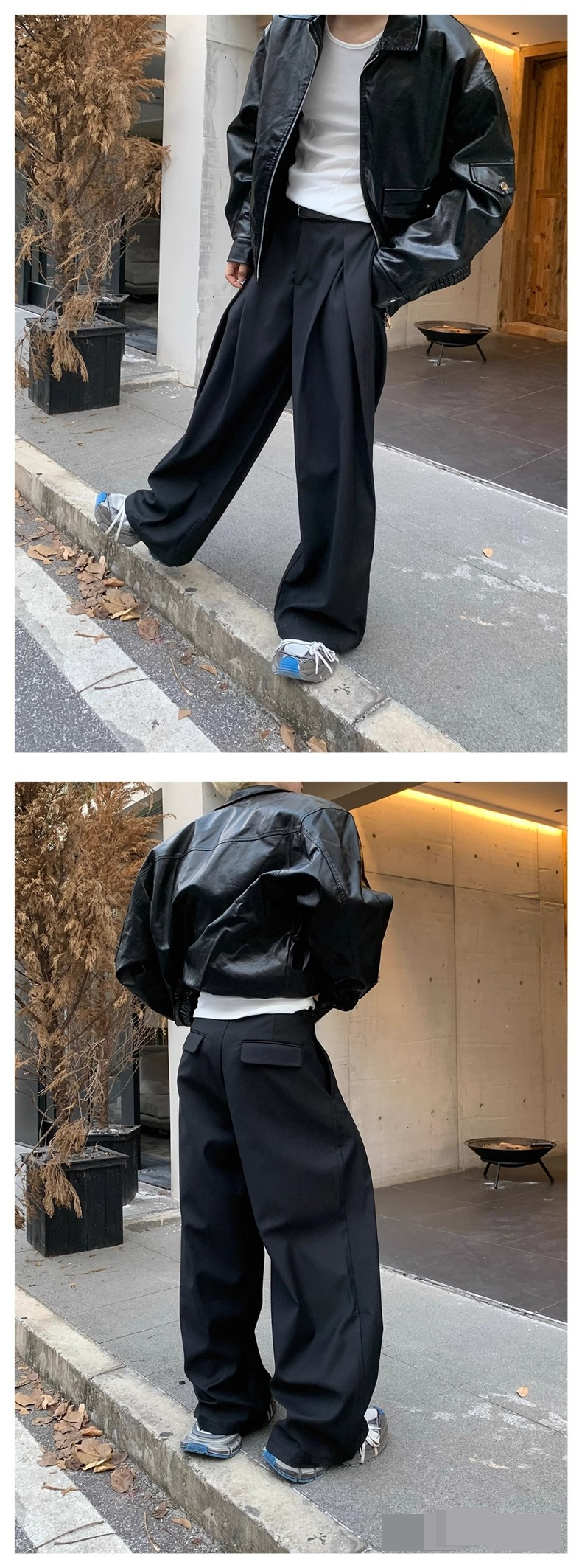 Pantaloni plissettati tridimensionali minimalisti di nicchia per abbigliamento maschile, pantaloni dritti in tinta unita, pantaloni casual larghi per uomo_voghion.com