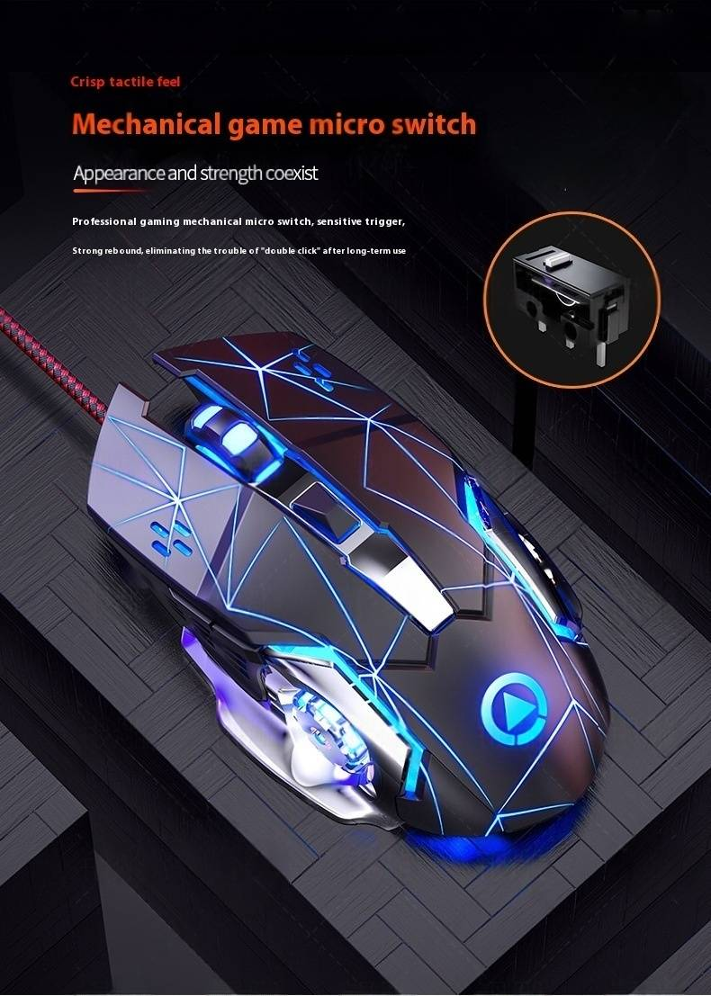 Silver Eagle G15 bedrade gamingmuis – 3600DPI optische stille/RGB-muis met 4-weg scrollen, 6 programmeerbare knoppen en ergonomisch ontwerp voor pc/laptop_voghion.com