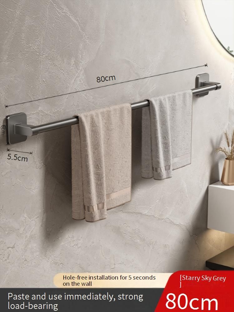 No-Drill Bathroom Towel Rack Wall Mounted, Space-Saving Single/Double Rod Holder For Towels & Toiletries (30-80cm, Gray/White, Plastic)_voghion.com