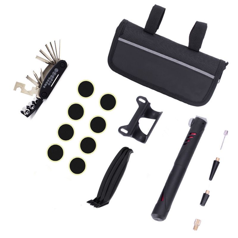 Multifunktionellt Vëlo-Kombinatiounsinstrument, Reifenreparatur-Toolset, Mini-Loftzylinder-Vëlosaccessoiren_voghion.com