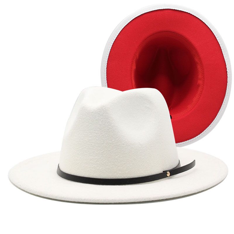 Modischer zweifarbiger Farbblockhut mit Wolloberteil, Jazzhut-Trend mit flacher Krempe für Männer und Frauen_voghion.com