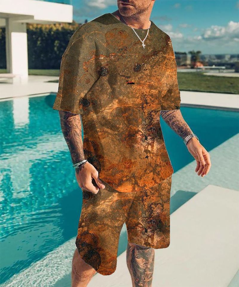 2024 Summer Digital Printing Men's Round Neck Short Sleeve Hoodless Set Sports Casual 3D Apparel_voghion.com