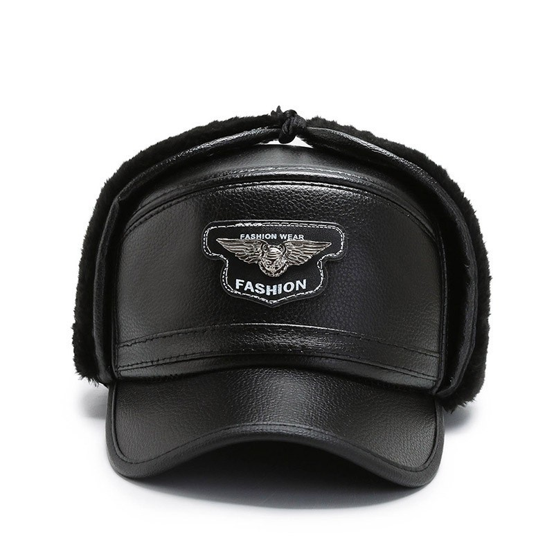 Herrenhüte Leder Schirmmütze Koreanische Version Lässige kältebeständige warme Herren-Baseballmütze mittleren Alters und ältere Lei Feng-Mütze_voghion.com