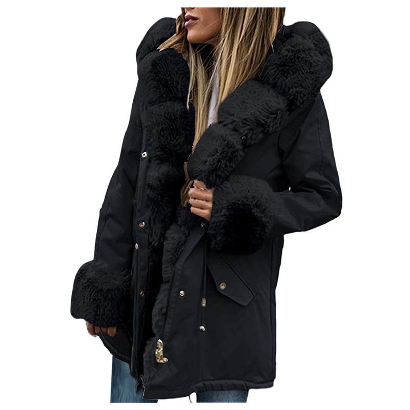 Giacca da donna in cotone con cerniera, giacca alla moda, nuovo collo in pelliccia staccabile, parka in cotone con cappuccio caldo_voghion.com