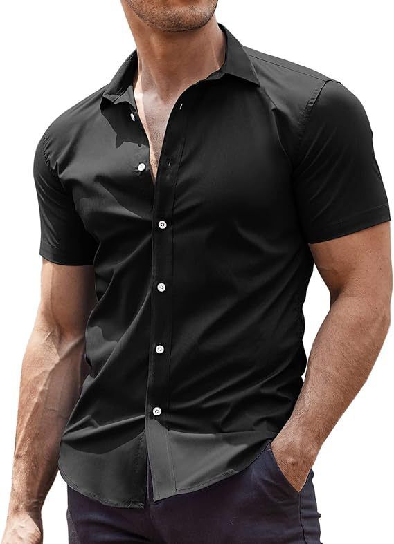 Kurzärmeliges, lässiges Button-Up-Hemd für Herren für Strand und Sommer_voghion.com