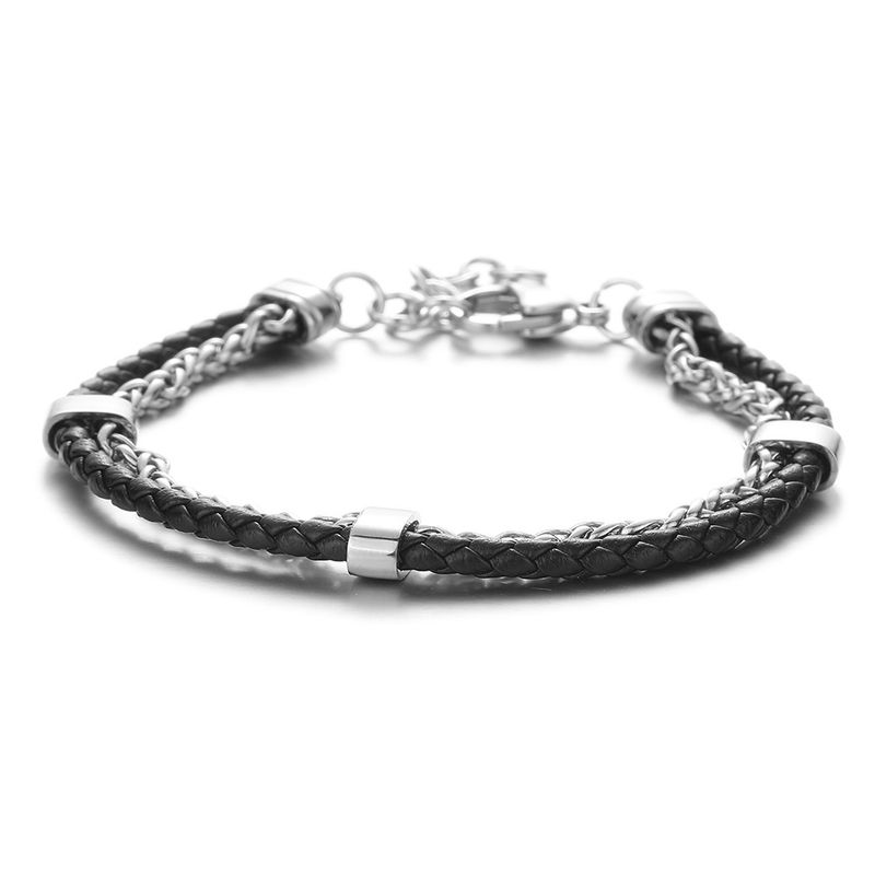 Titanium Steel Double Layer Leather Rope Bracelet Trendy Brand Couple Bracelet A Pair Of High Grade Sense Non Fading Versatile Bracelet_voghion.com