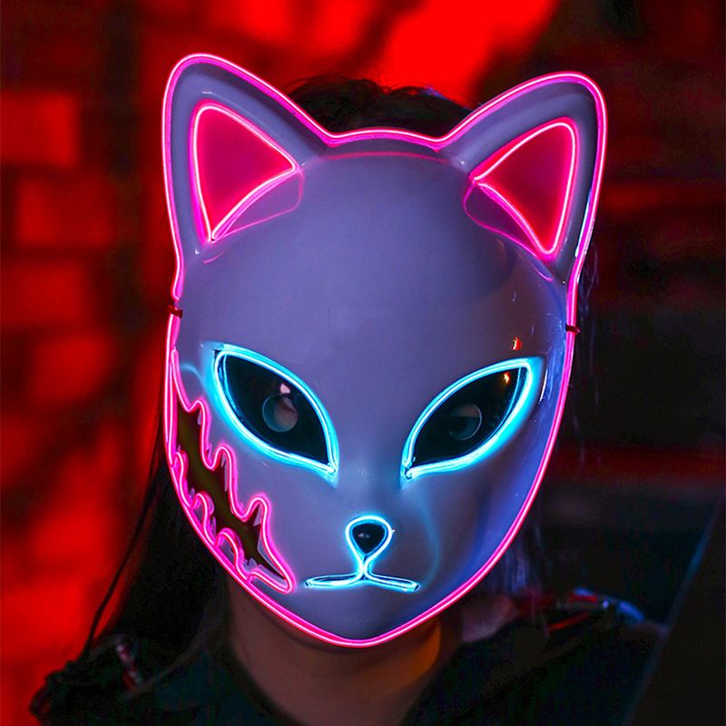 Maschera per il viso di gatto di Halloween Maschere LED luminose di Halloween Maschere per cosplay di anime Maschere per gatti luminose per feste di Natale di Halloween_voghion.com