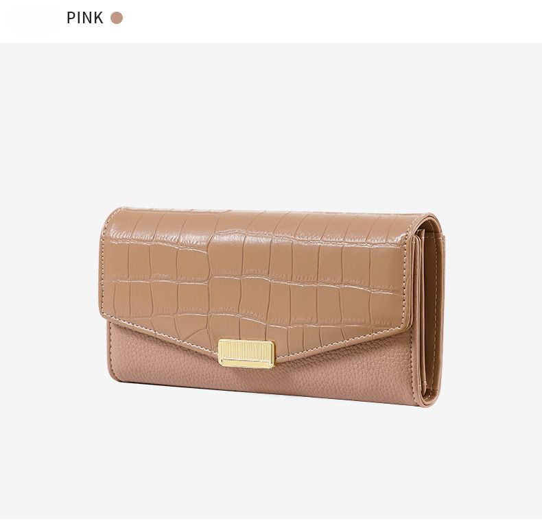 Carteira longa feminina, carteira clutch grande com três dobras de couro sintético de alta qualidade, com 10 compartimentos para cartões e várias cores disponíveis_voghion.com