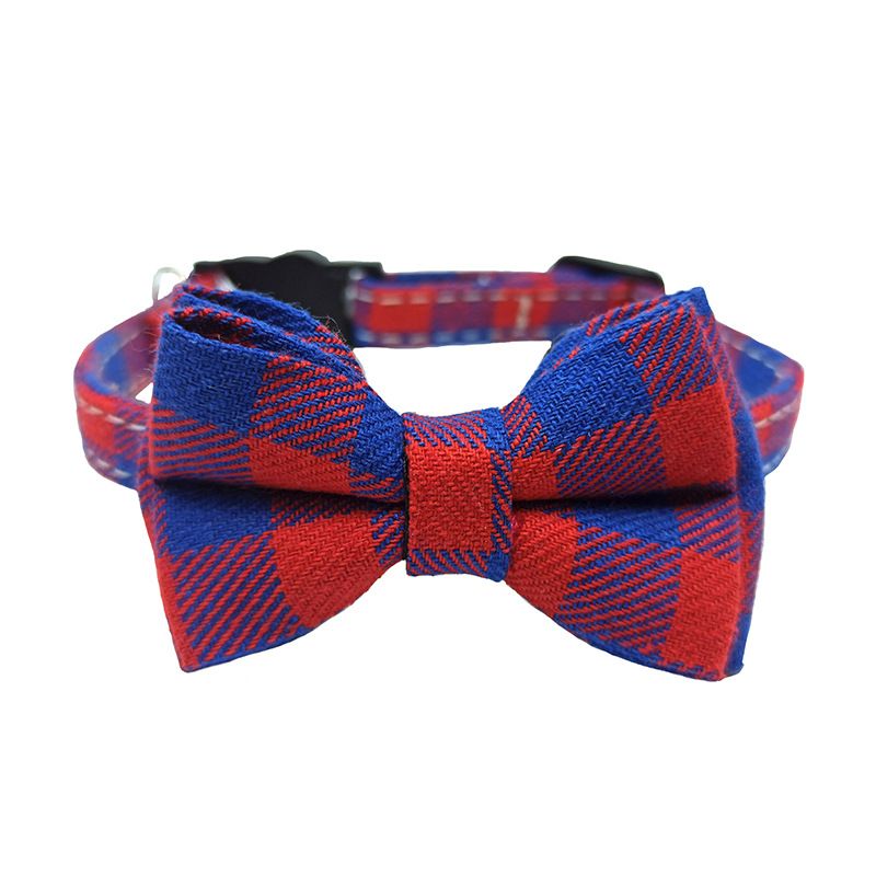 Collare per cani e gatti con campanellino a fiocco in tessuto scozzese britannico e cinturino per il collo_voghion.com