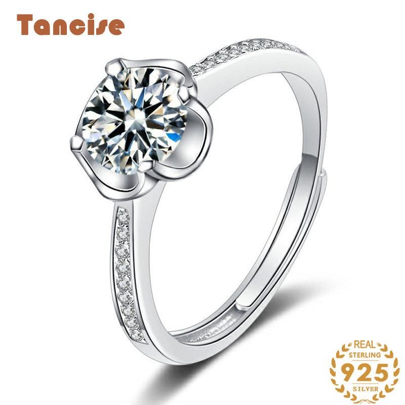 Tancise Classic Moissanite Bague en argent pour femme Bijoux Promesse de mariage Cadeau de fête_voghion.com