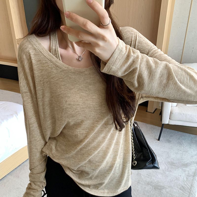 Lazy Relaxed Dünne Ärmellose Weste Langarm T-Shirt Zweiteiliges Set Für Frauen 2025 Frühen Herbst Neue Sonnenschutz_voghion.com