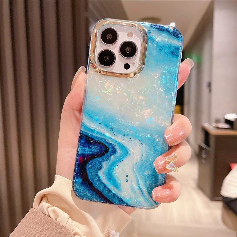 13 Glitter Dream Shell Crack Marble Phone Case For iPhone 15 12 11 Pro Max 14Plus 13pro Shockproof_voghion.com