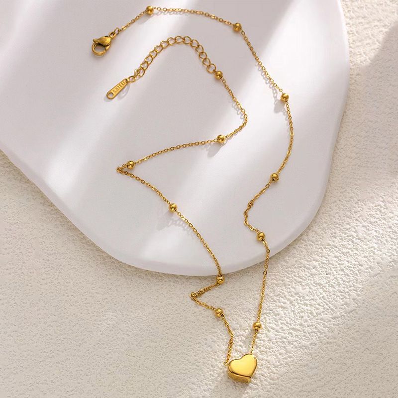 Collana da donna con ciondolo dorato, collana alla moda, nuova collana in acciaio al titanio con ciondolo a cuore, per donna, versatile catena per clavicola in oro resistente allo sbiadimento_voghion.com