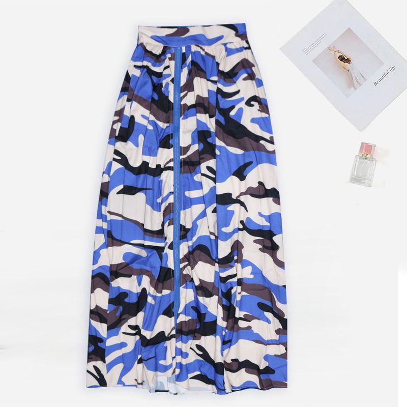 S390441 Spring Summer New Women's Casual Camouflage Print Zipper Split Elastic Waist Skirt_voghion.com