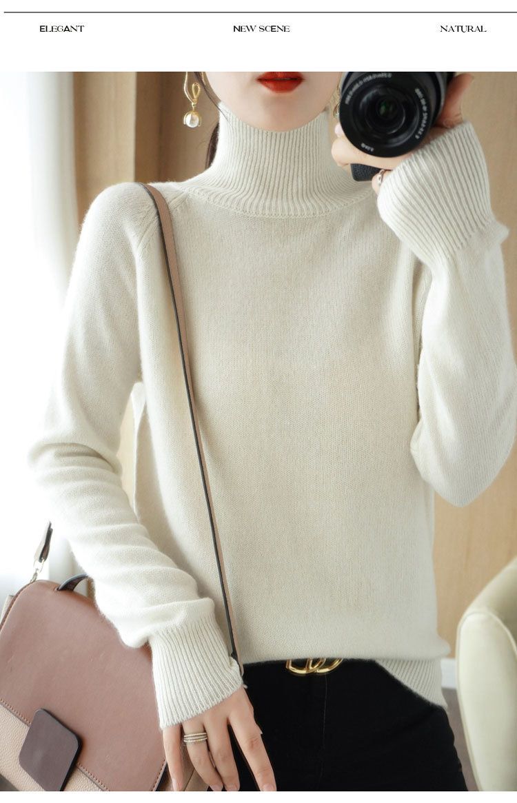 Wool Blend 2025 Autumn Winter New Short Women's Korean Style High Neck Pullover Loose Solid Color Knitted Base Sweater_voghion.com
