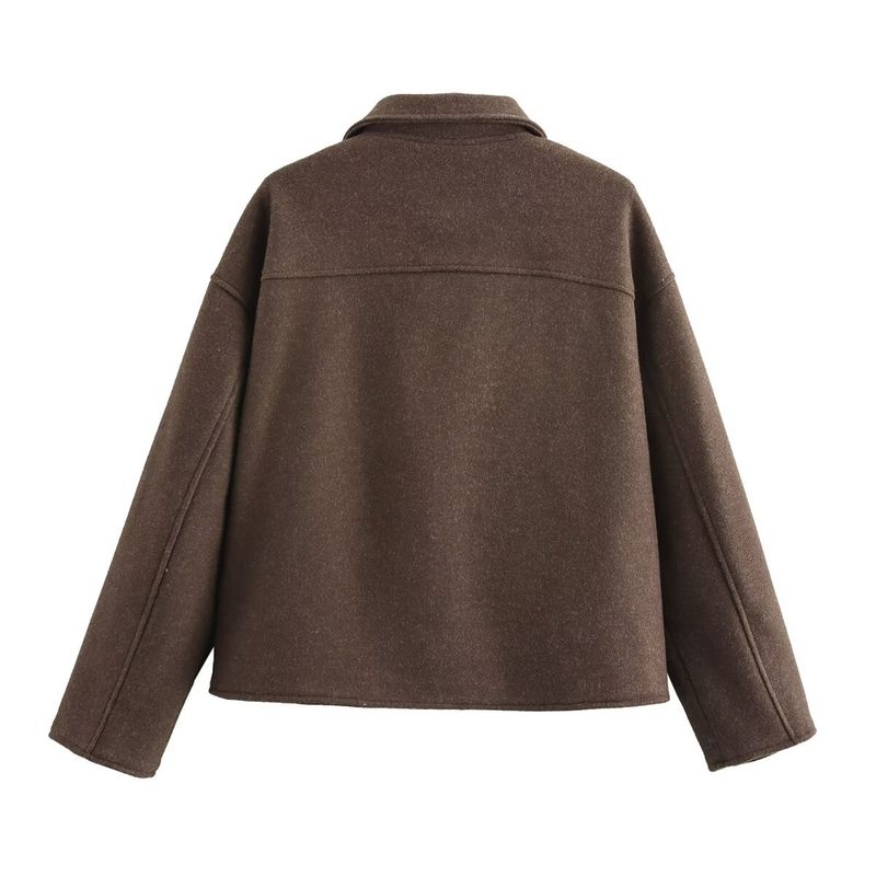 Trendige Jacke aus Wollmischung mit Reißverschluss – Stylischer Tweedmantel für Damen mit Taschen, Streetwear-Chic (Weinrot, Grau, Kaffeebraun, S-L)_voghion.com