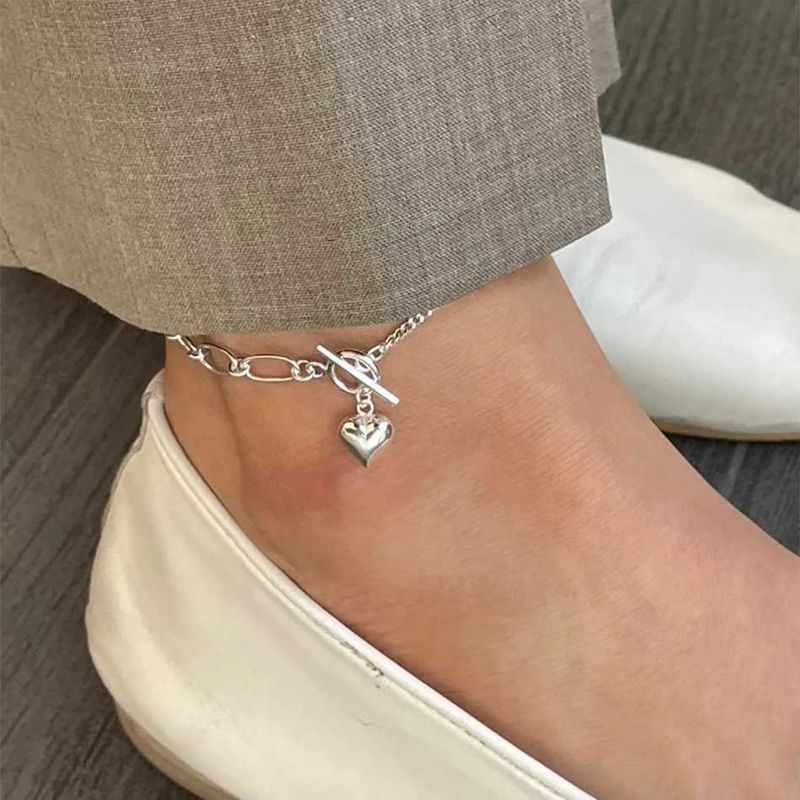 Tornozeleiras Lispector Sterling Sier Korean Love Charm Adequado para Colar de Corrente Simples Feminino Jóias de Praia de Verão_voghion.com