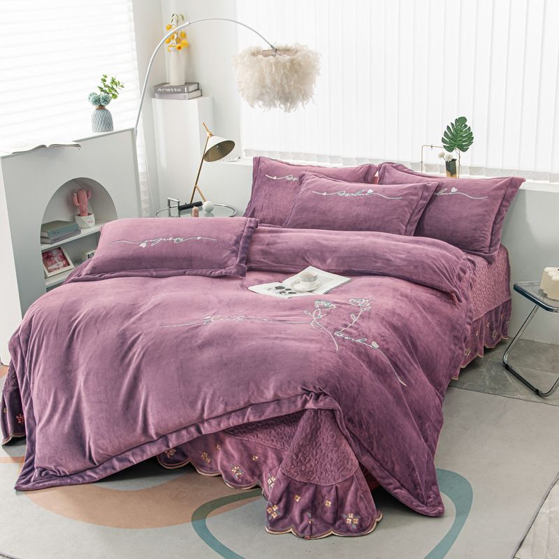 Autumn And Winter Baby Fleece Bed Cover Four-piece Set Thickened Warm Milk Fleece Encrypted Embroidery Padded Bedding_voghion.com