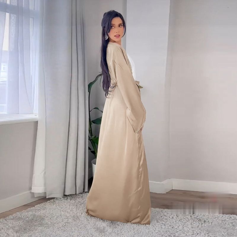 Vêtements pour femmes, jupe longue diamant tendance moderne, robe en satin doux à la taille, vêtements d'intérieur blancs, abaya_voghion.com