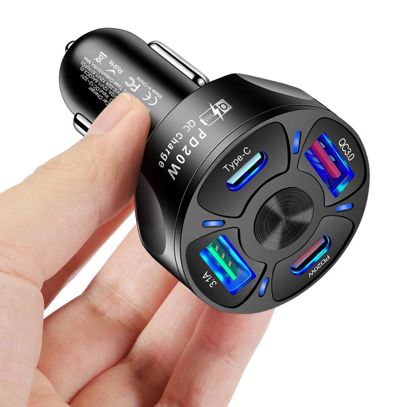 Music Festival Dual line 20W PD+QC3.0 3.1A 2USB fast charging charger, one to four multi port car charger_voghion.com