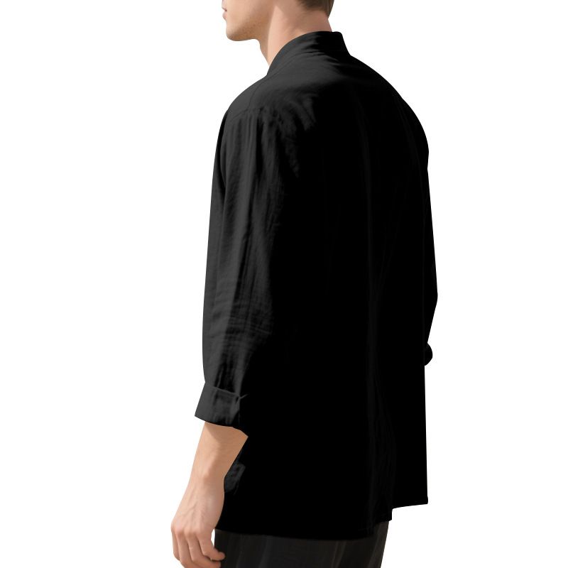 Camicia da uomo casual con colletto alto e maniche lunghe con bottoni, stampata con albero di cocco autunnale_voghion.com