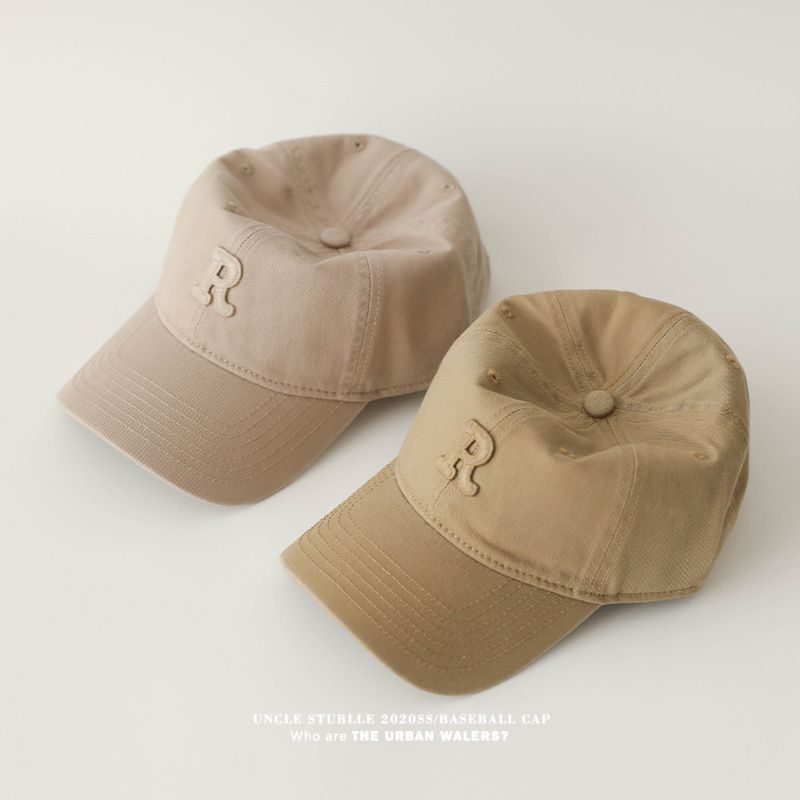 Versione coreana del cappellino da baseball R Label per uomo e donna, casual e versatile, in puro cotone morbido con tesa larga e piccolo cappello parasole._voghion.com